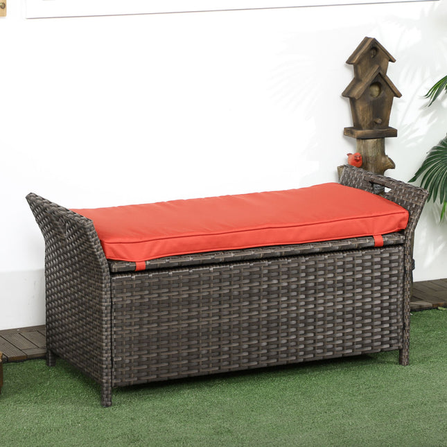 Outdoor Rattan Storage Bench with Cushion – Wicker Patio Storage Seat for Garden, Deck & Poolside