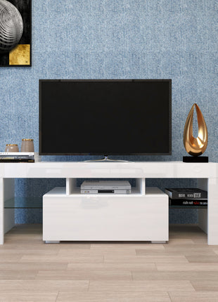 LED Entertainment TV Stand for 50–59 Inch TVs – Modern White TV Cabinet with Storage &amp; RGB Lights-lsb