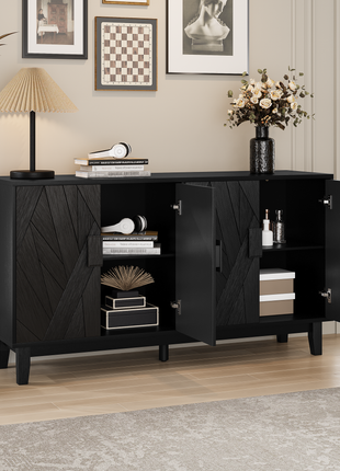 55.4" Modern Buffet Cabinet – Black Sideboard Storage Cabinet with Adjustable Shelves