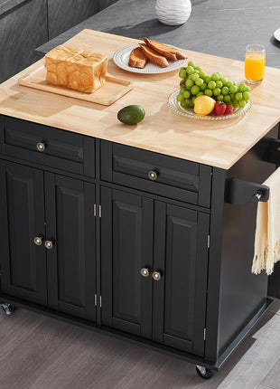 Rolling Kitchen Island Cart with Drawers & Cabinets – Mobile Kitchen Storage Cart on Wheels