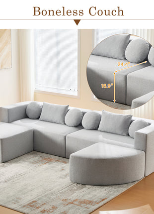 114.9" Modular Bouclé Sectional Sofa – U-Shaped Boneless Couch with Deep Seats