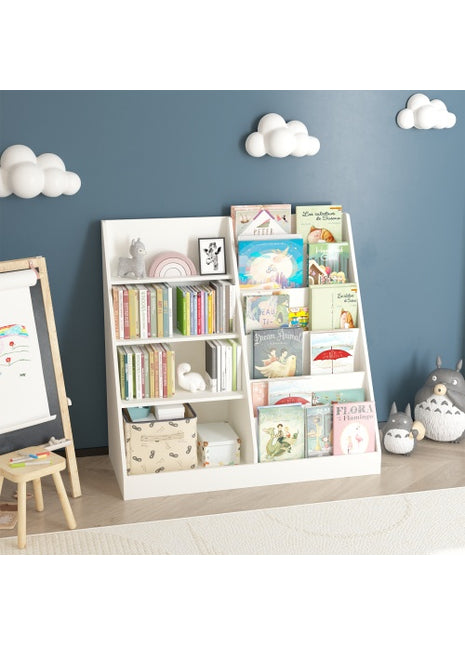Kids Bookshelf & Toy Storage Organizer – 4 Tier Wooden Bookcase for Kids Room