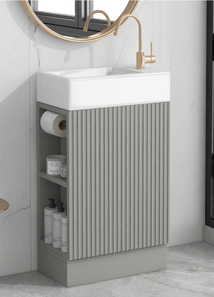 18.6" Bathroom Vanity with Sink – Grey Compact Vanity Cabinet with Shelf & Storage