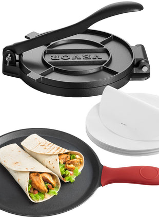 Likeshoppe Choice-Cast Iron Tortilla Press with 10.5" Non-Stick Pan – 8" Manual Roti &amp; Flatbread Maker