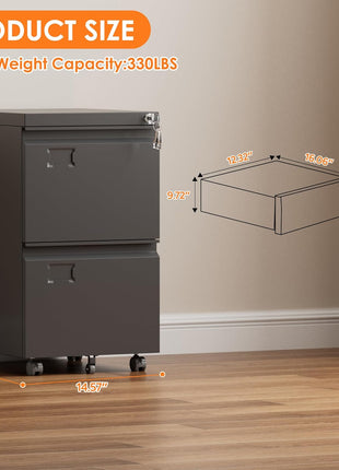 2 Drawer Mobile File Cabinet with Lock – Rolling Metal Under Desk Filing Cabinet