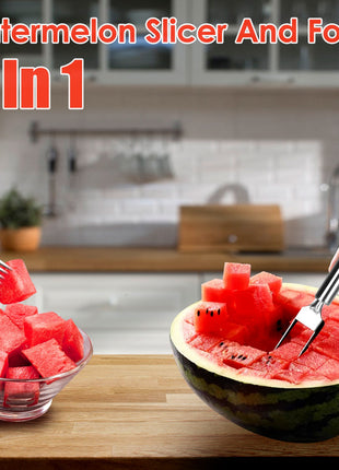 5PCS 2-in-1 Watermelon Cutter Fork Set – Stainless Steel Fruit Slicer for Easy Cubes