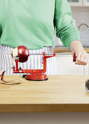 3-in-1 Apple Peeler Slicer Corer – Stainless Steel Hand Crank Fruit Peeling Machine with Suction Base