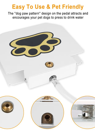Outdoor Dog Water Fountain Step-On – Paw Activated Pet Drinking Sprinkler with Hose