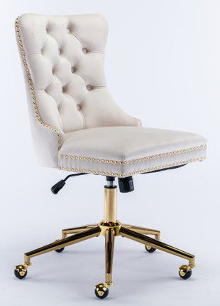 Likeshoppe Velvet Fabric Tufted Button Home Office Chair, Adjustable Office Chair Swivel Office Chair