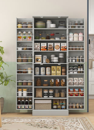 Tall Kitchen Pantry Cabinet with Adjustable Shelves – 8-Tier Food Storage Organizer with Door Spice Racks