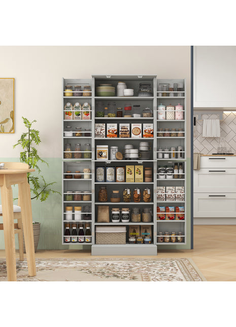 Tall Kitchen Pantry Cabinet with Adjustable Shelves – 8-Tier Food Storage Organizer with Door Spice Racks
