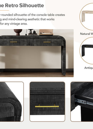 Vintage Silhouette Likeshoppe Console Table in Antique Black – Entryway Table with Drawers & Modern Curved Design (59”)