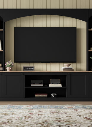 91" Arched Entertainment Center Wall Unit – Farmhouse TV Stand with Bookshelf for TVs up to 70"