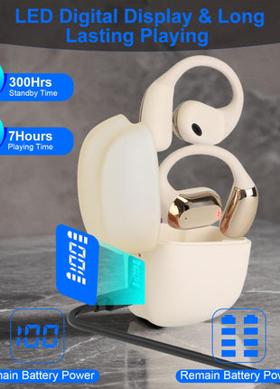 Wireless Open Ear Earbuds V5.4 – Sport Headphones with Earhook LED Case IPX5 Waterproof