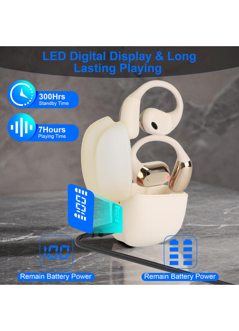Wireless Open Ear Earbuds V5.4 – Sport Headphones with Earhook LED Case IPX5 Waterproof