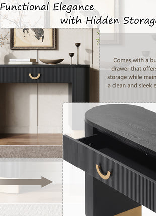 Likeshoppe Modern Console Table With Vertical Ribbed Design, Compact Storage With Functional Drawer