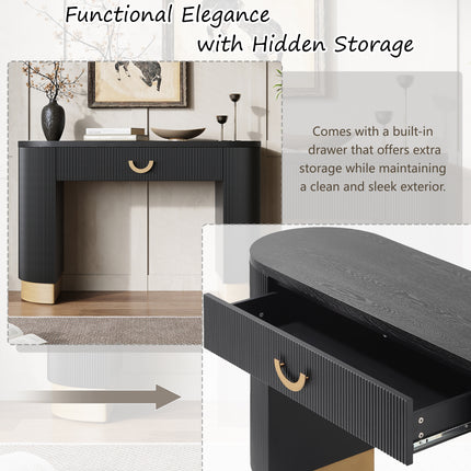 Likeshoppe Modern Console Table With Vertical Ribbed Design, Compact Storage With Functional Drawer