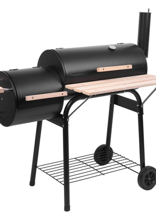 Black Carbon Charcoal Grill Smoker – Outdoor BBQ Oven with Thermometer & Side Smoker
