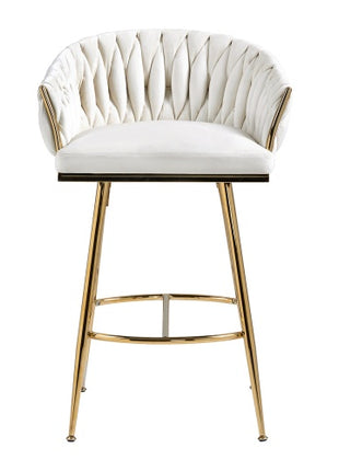 Modern Velvet Bar Stools Set of 2 – Counter Height Kitchen Island Chairs with Gold Metal Base