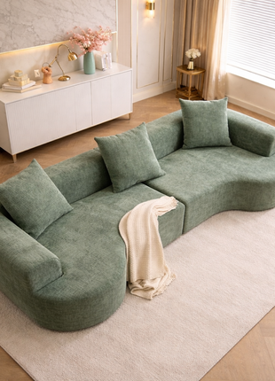 Likeshoppe  Modern Curved Corduroy Cloud Sofa – Luxury 3-Seat Deep Lounge Couch with Pillows for Living Room
