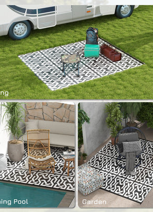 Reversible Outdoor Rug 8x10 Waterproof – RV Camping Patio Rug with Carry Bag Black & White Chain