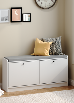 Entryway Shoe Storage Bench with Cushion – White Shoe Rack Organizer Cabinet for Hallway & Bedroom