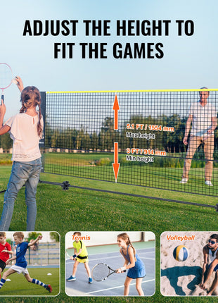Likeshoppe 14 FT Portable Badminton Net Set – Adjustable Multi-Sport Net for Backyard Tennis, Volleyball &amp; Badminton