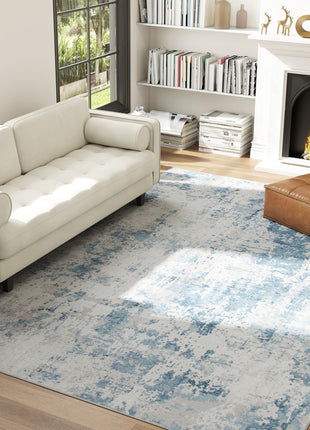8x10 Washable Area Rug Non-Slip – Modern Abstract Chenille Carpet for Living Room Bedroom Blue