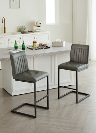 Likeshoppe Gray Faux Leather Counter Height Bar Stools Set of 2