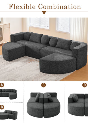 114.9" Modular Sectional Sofa – Boneless U-Shape Couch with Deep Seating (Black Boucle)