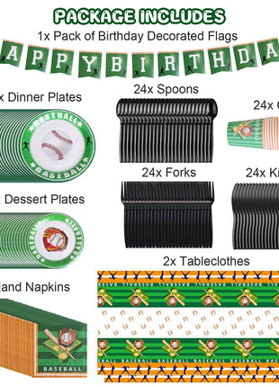 171PCS Baseball Party Supplies Set for 24 Guests – Disposable Dinnerware with Plates, Cups & Decorations