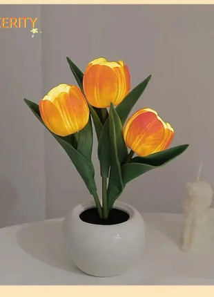 LED Tulip Table Lamp USB Rechargeable – Flower Vase Decorative Night Light with Adjustable Brightness