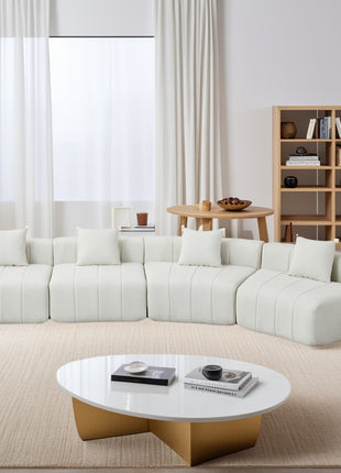 Likeshoppe Curved Modular Chenille Sectional Sofa with Pillows – Beige 4-Seat Cloud Couch for Modern Living Room
