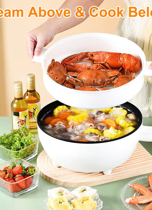 Likeshoppe Electric Hot Pot with Steamer – 3L Portable Non-Stick Cooker with Dual Power Control for Dorm, Apartment & Travel Cooking