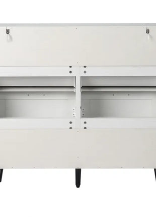 Farmhouse Barn Door Shoe Cabinet with 4 Flip-Down Drawers – Distressed White
