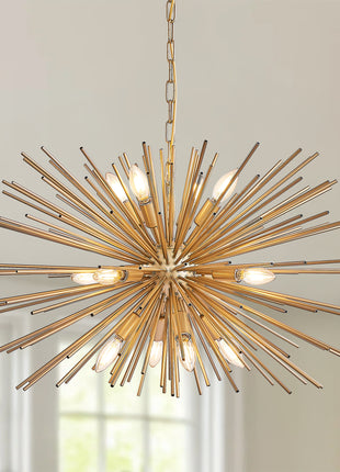 Likeshoppe Mid-Century Gold Sputnik Chandelier – 12-Light Starburst Pendant Lighting for Dining Room, Living Room & Foyer