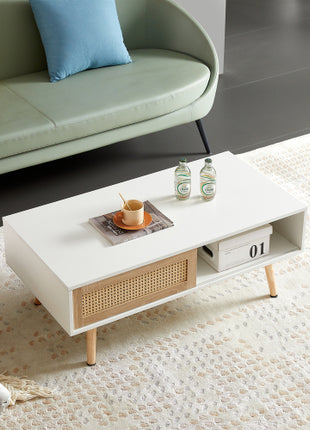 Likeshoppe 41.34 Inch Rattan Coffee Table with Sliding Door Storage