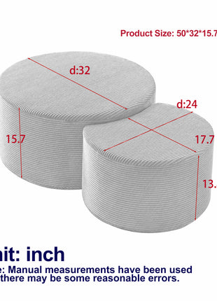 Upholstered Nesting Coffee Table Set of 2 – Round Corduroy Ottoman Coffee Tables