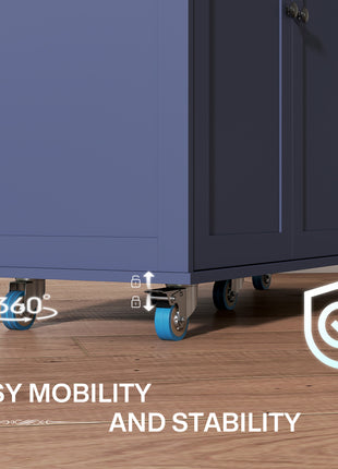 Kitchen Island on Wheels with Drop Leaf, Charging Station, Rolling Kitchen Cart with Wood Top, Adjustable Shelf, Blue