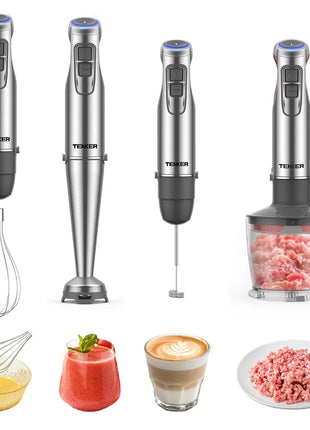 1100W Stainless Steel Immersion Hand Blender – 5-in-1 Stick Blender with Chopper & Whisk
