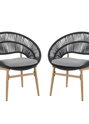 Likeshoppe Outdoor Wicker Papasan Dining Chairs Set of 2 with Cushions – Modern Patio Chairs with Teak Legs for Garden, Balcony & Outdoor Dining