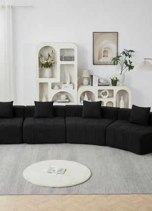Likeshoppe Curved Modular Chenille Sectional Sofa – Black 4-Seat Cloud Couch with Pillows for Modern Living Room