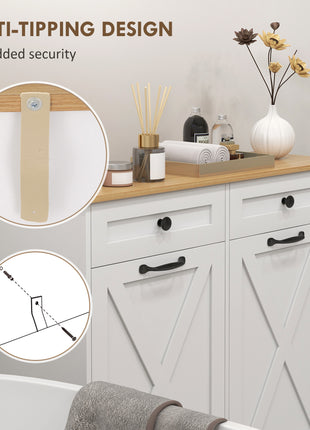 Tilt-Out Laundry Hamper Cabinet with 2 Removable Baskets & Drawers – Bathroom Storage Organizer (White)