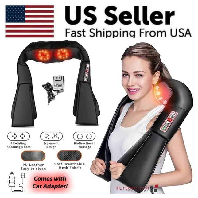 Likeshoppe Shiatsu Back Neck And Shoulder Massager With Heat Deep Tissue 3D Kneading Pillow