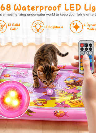 Interactive Cat Water Mat – LED Sensory Play Mat with Floating Fish Toys