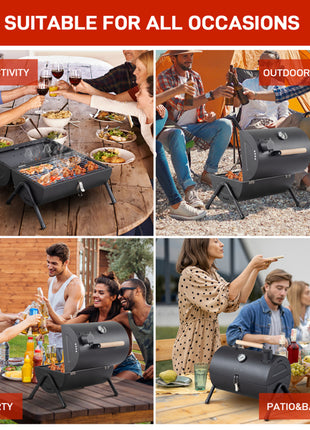 Portable Charcoal Grill with Thermometer – Compact Tabletop BBQ Grill for Camping & Outdoor Cooking