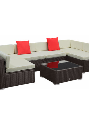 Likeshoppe 7 Piece Outdoor Rattan Sectional Sofa Set with Cushions & Glass Table – Modular Patio Furniture for Backyard, Garden & Outdoor Seating