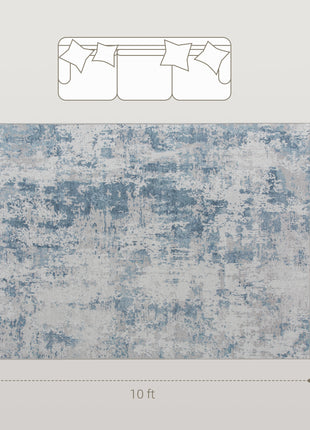 8x10 Washable Area Rug Non-Slip – Modern Abstract Chenille Carpet for Living Room Bedroom Blue