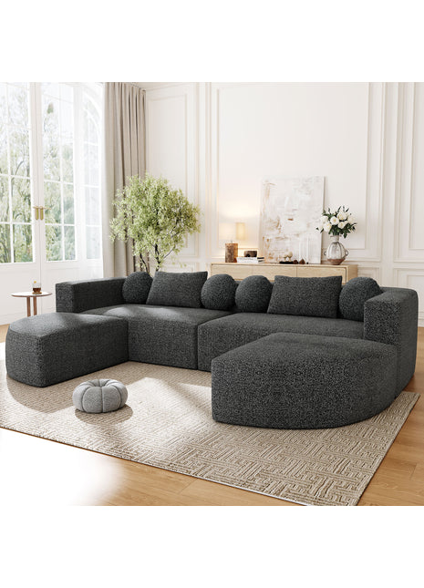 114.9" Modular Sectional Sofa – Boneless U-Shape Couch with Deep Seating (Black Boucle)