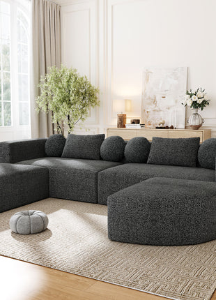 114.9" Modular Sectional Sofa – Boneless U-Shape Couch with Deep Seating (Black Boucle)
